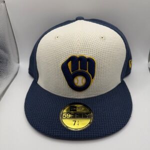 New Era 59FIFTY Milwaukee Brewers Blue/White Thermal Front Fitted Hat Size 7 1/4
